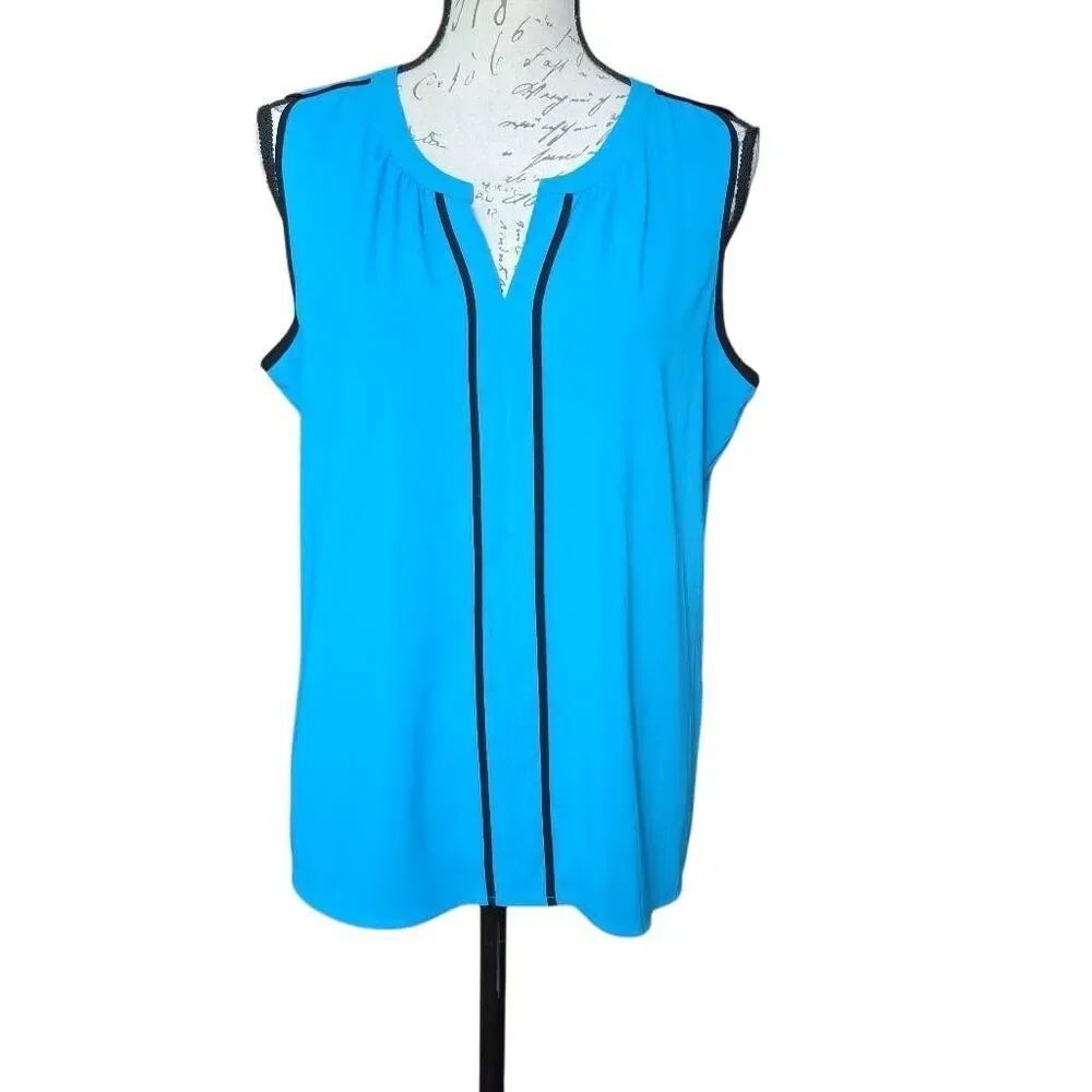 Calvin Klein Women's Size Large Bright Blue Black Sleeveless Tank Blouse